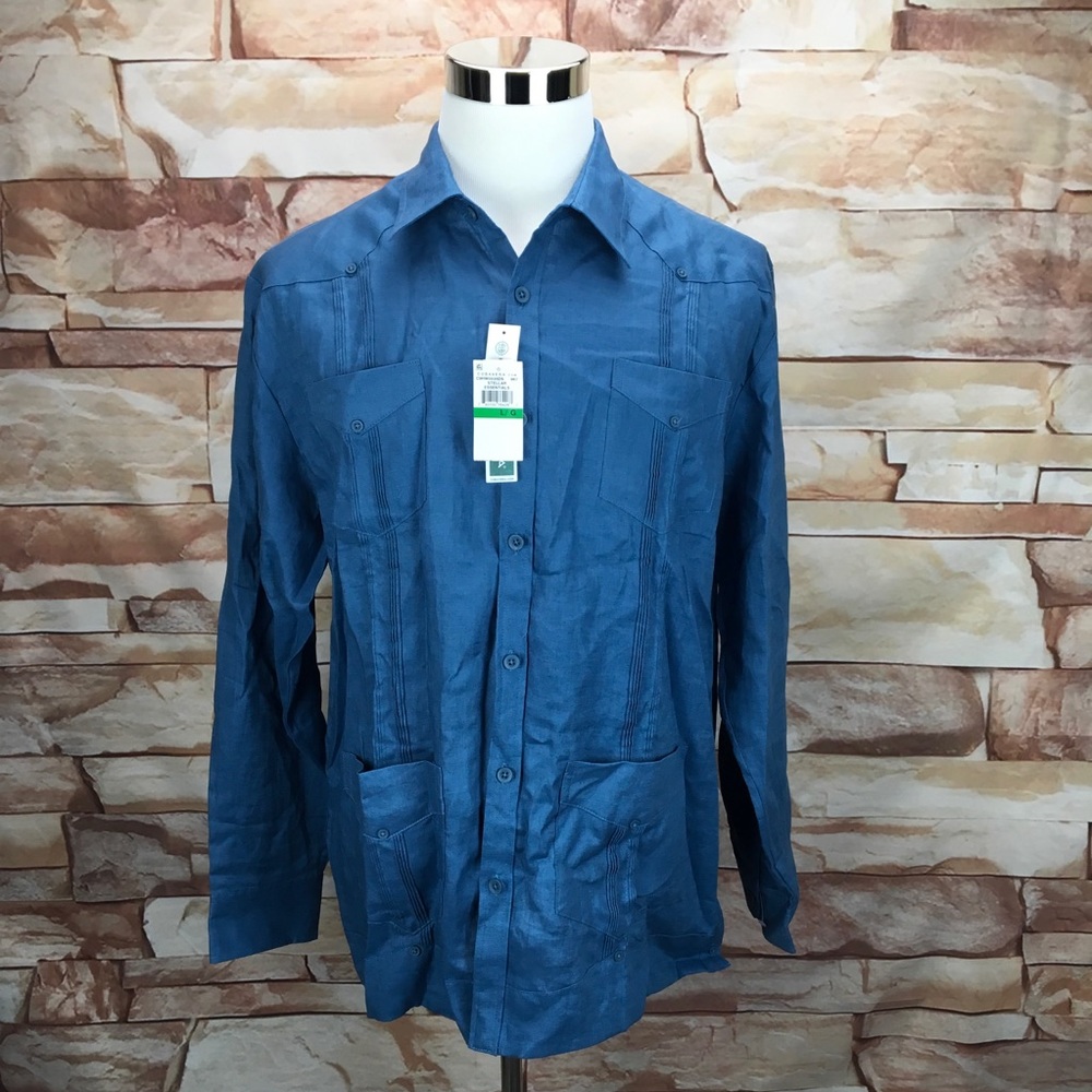NEW Cubavera Men’s L 100% Linen Button Shirt A24